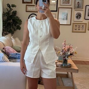 Elegant White Sleeveless Top and Shorts Set